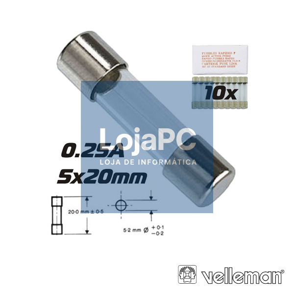 FUSÍVEL 5X20 FUSÃO RÁPIDA 0.25A (10X) VELLEMAN