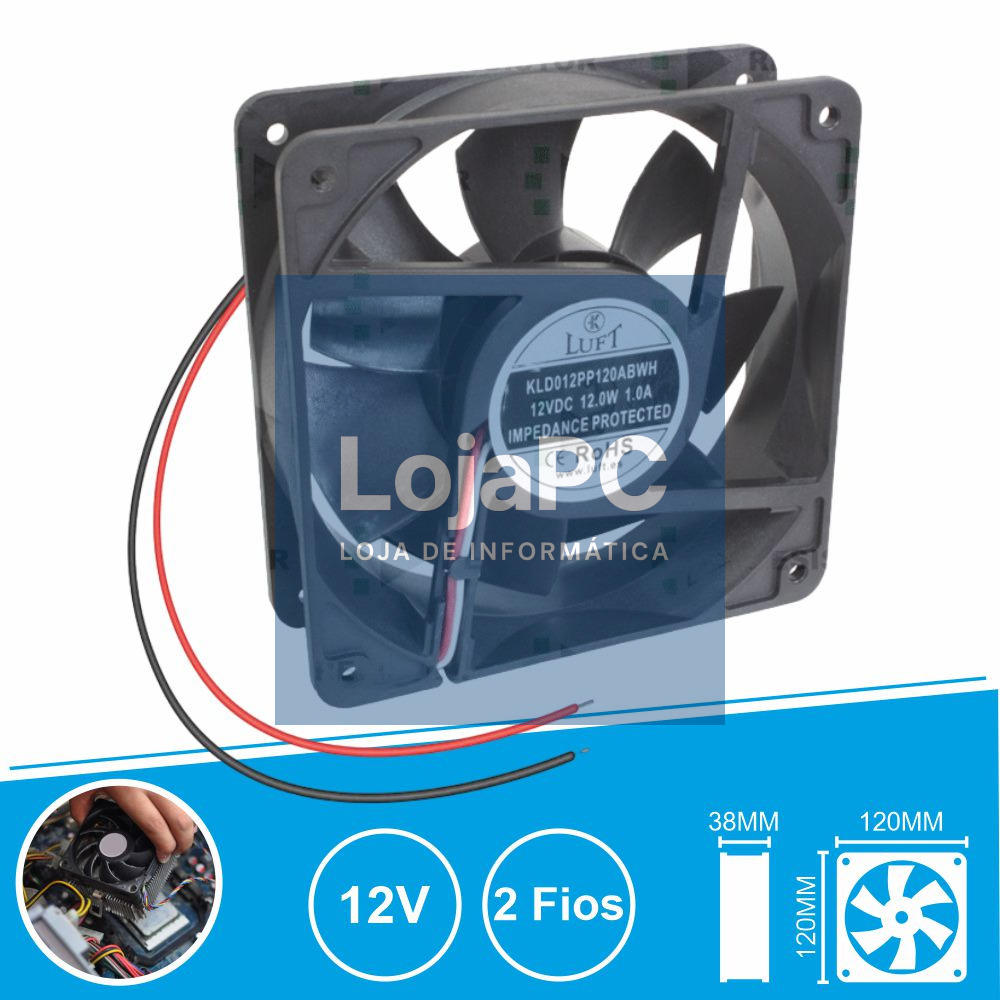 Ventoinha 12V 120x120x38mm 2 Fios KLD012PP120ABWH LUFT