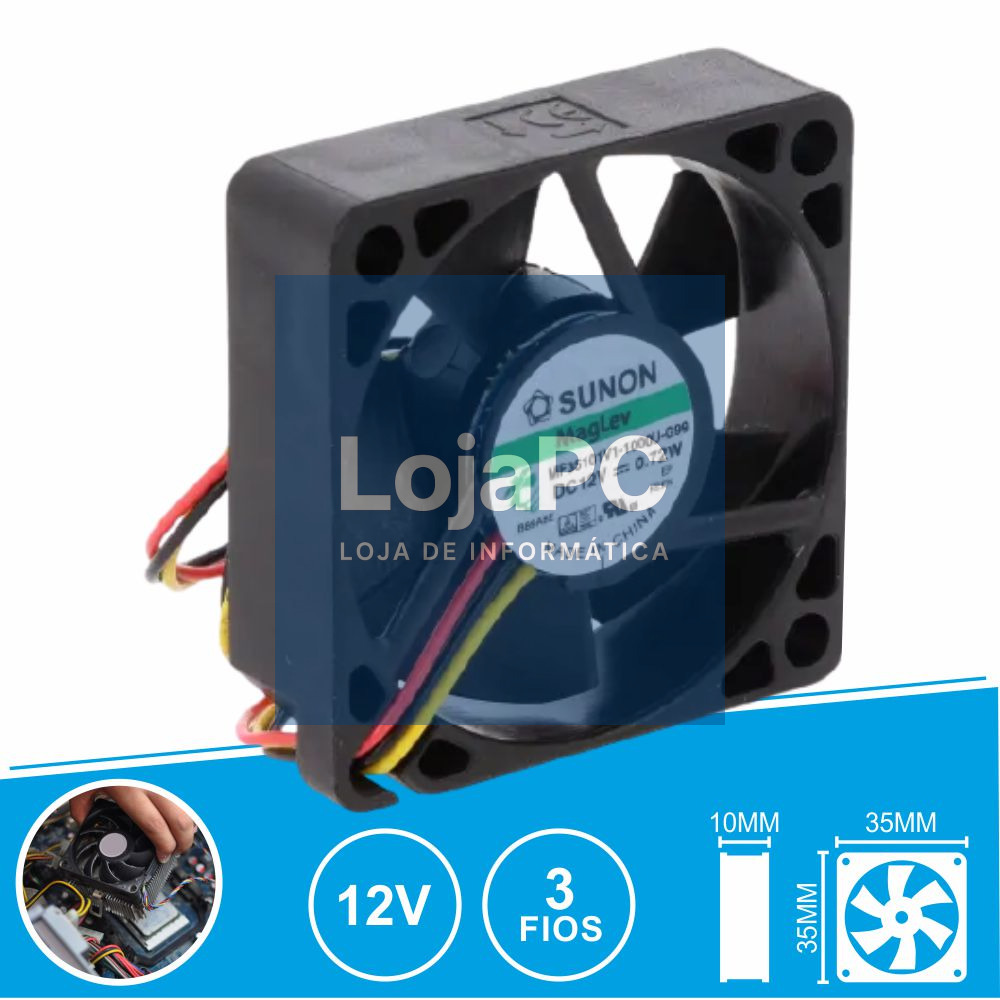 Ventoinha 12VDC 35x35x10mm 3 Fios MF35101V1-1000U-G99 SUNON