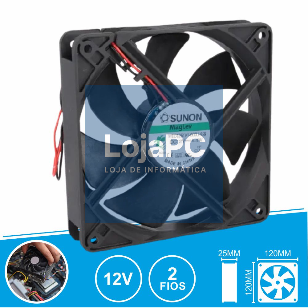 Ventoinha 12VDC 120x120x25mm 2 Fios MEC0251V1-000U-A99 SUNON