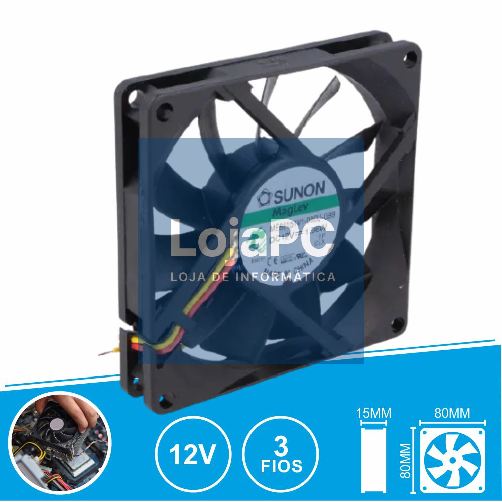 Ventoinha 12VDC 80x80x15mm 3 Fios ME80151V1-000U-G99 SUNON