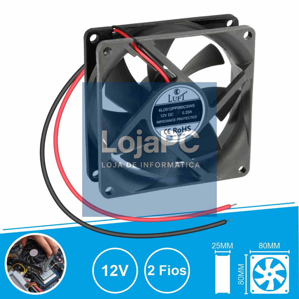 Ventoinha 12V 80x80x25mm 2 Fios KLD012PP080CSWS LUFT