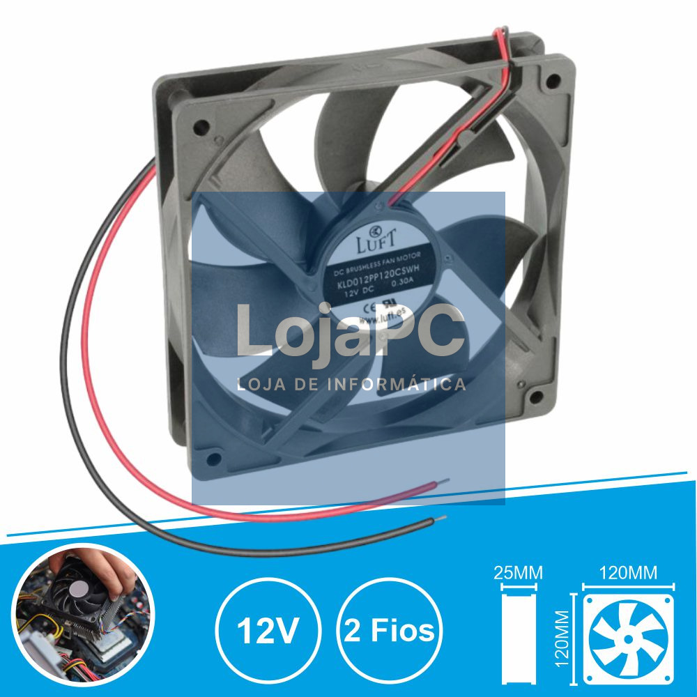 Ventoinha 12V 120x120x25mm 2 Fios KLD012PP120CSWH LUFT