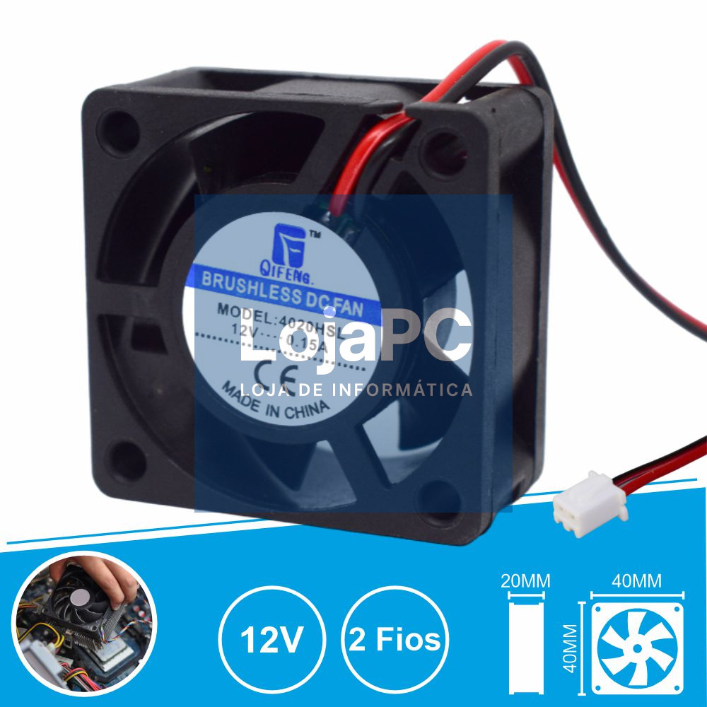 Ventoinha 12V 40x40x20mm 2 Fios