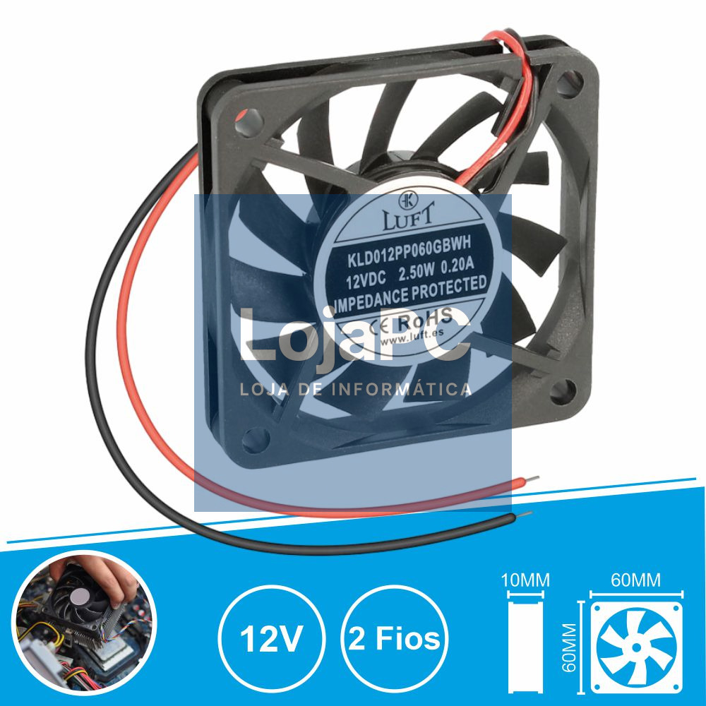 Ventoinha 12V 60x60x10mm 2 Fios KLD012PP060GBWH LUFT