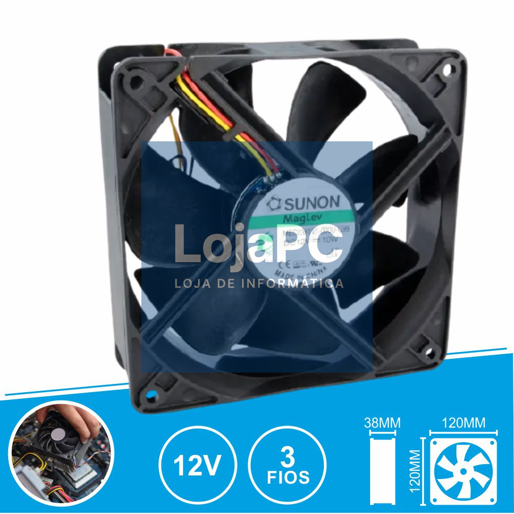 Ventoinha 12VDC 120x120x38mm 3 Fios MEC0381V1-000U-G99 SUNON