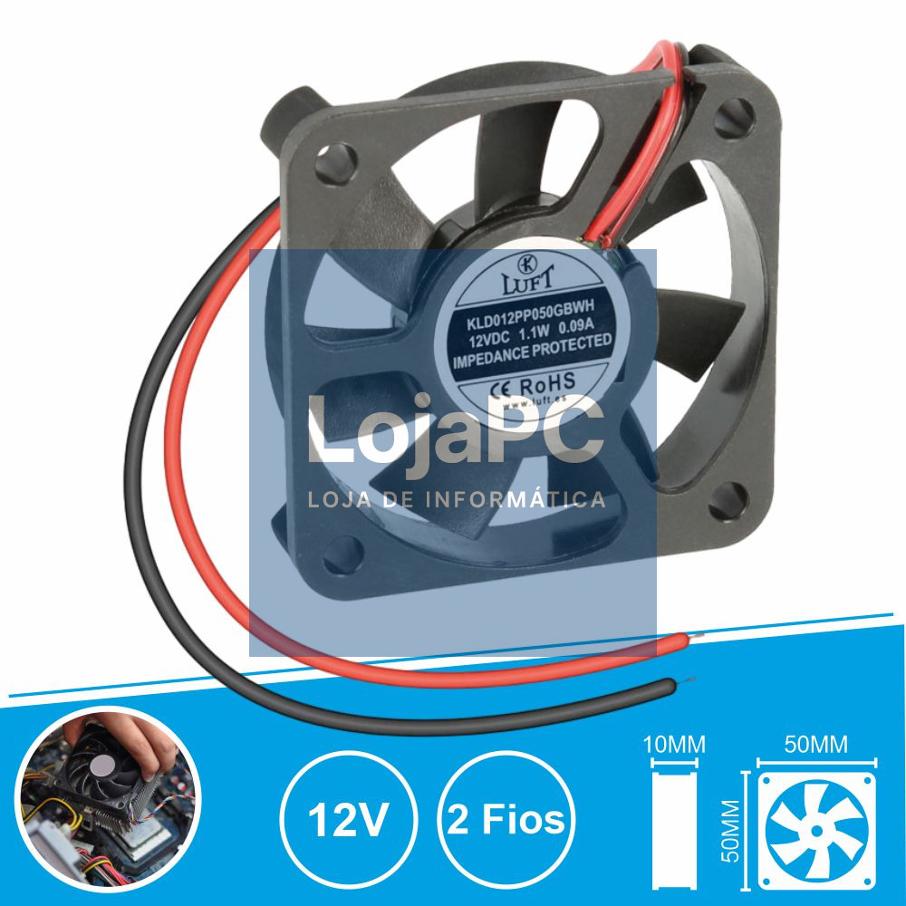 Ventoinha 12V 50x50x10mm 2 Fios KLD012PP050GBWH LUFT
