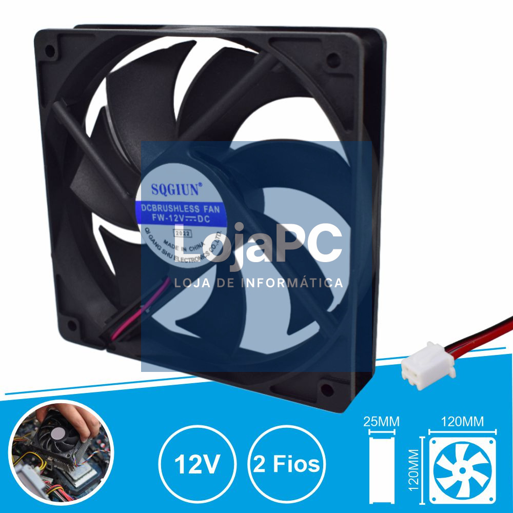 Ventoinha 12V 120x120x25mm 2 Fios