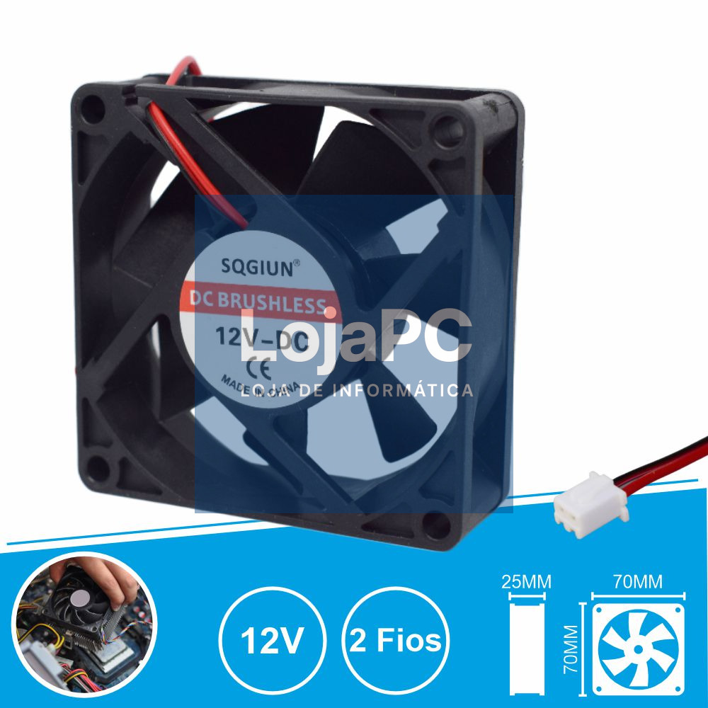 Ventoinha 12V 70x70x25mm 2 Fios