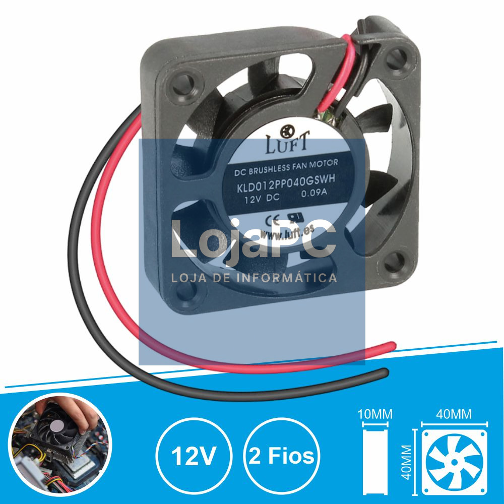 Ventoinha 12V 40x40x10mm 2 Fios KLD012PP040GSWH LUFT