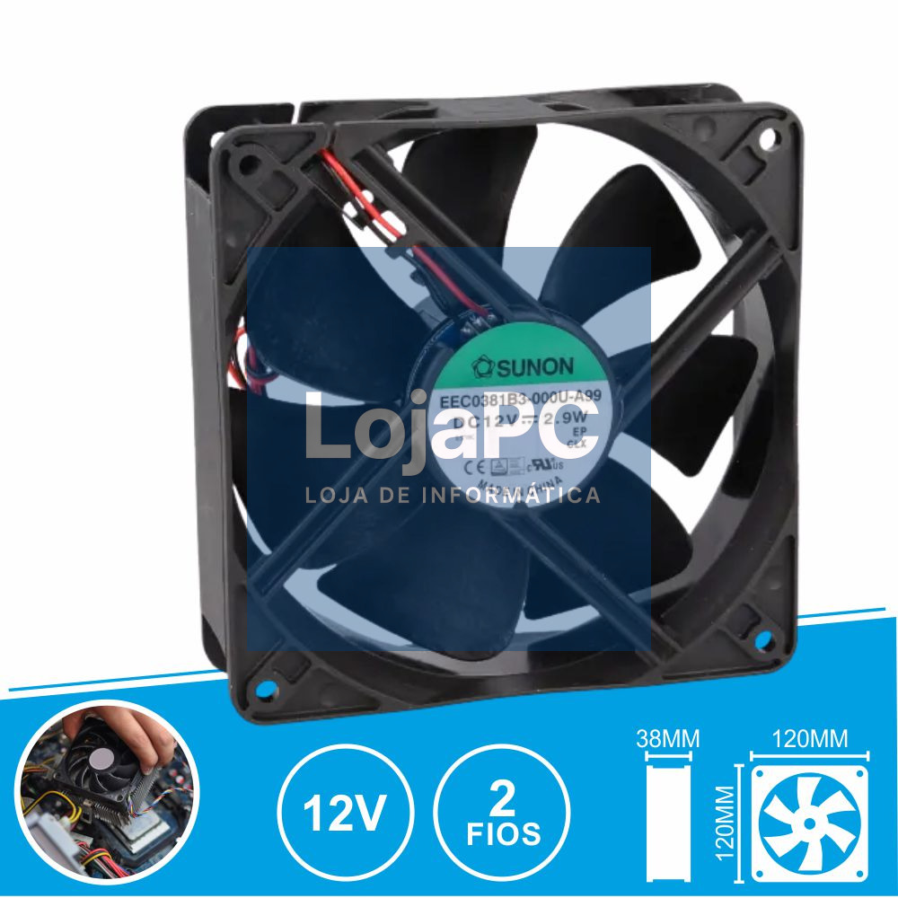 Ventoinha 12VDC 120x120x38mm 2 Fios EEC0381B3-000U-A99 SUNON
