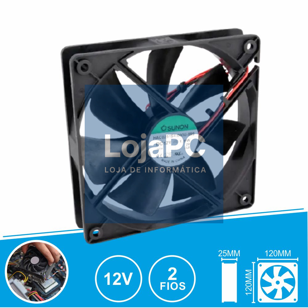 Ventoinha 12VDC 120x120x25mm 2 Fios HAC0251S4-000U-999 SUNON