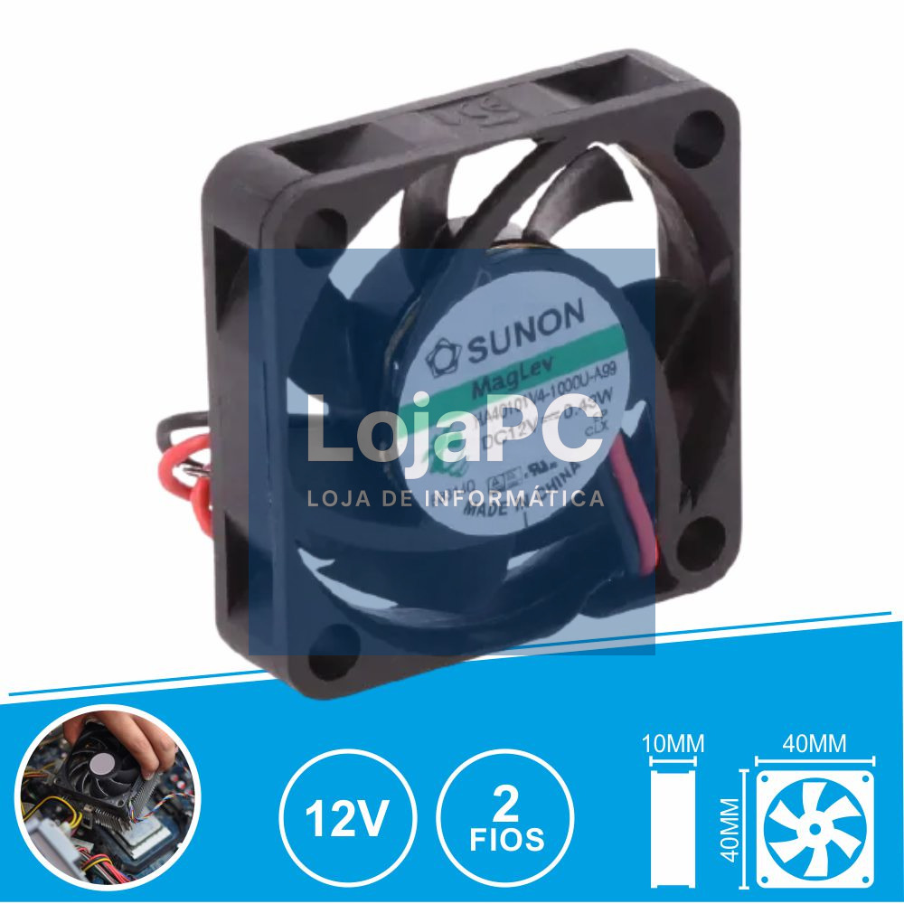 Ventoinha 12VDC 40x40x10mm 2 Fios HA40101V4-1000U-A99 SUNON