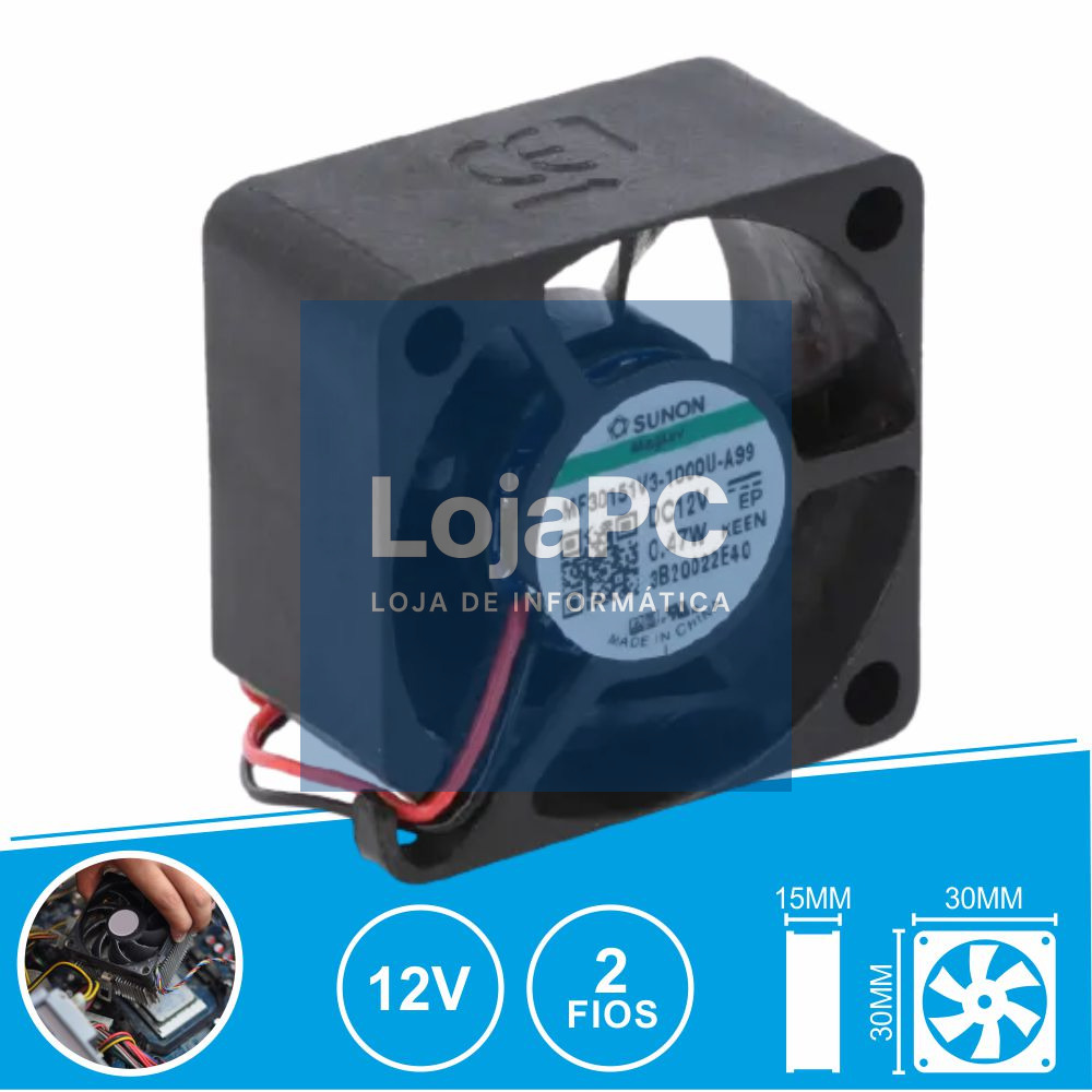 Ventoinha 12VDC 30x30x15mm 2 Fios MF30151V3-1000U-A99 SUNON