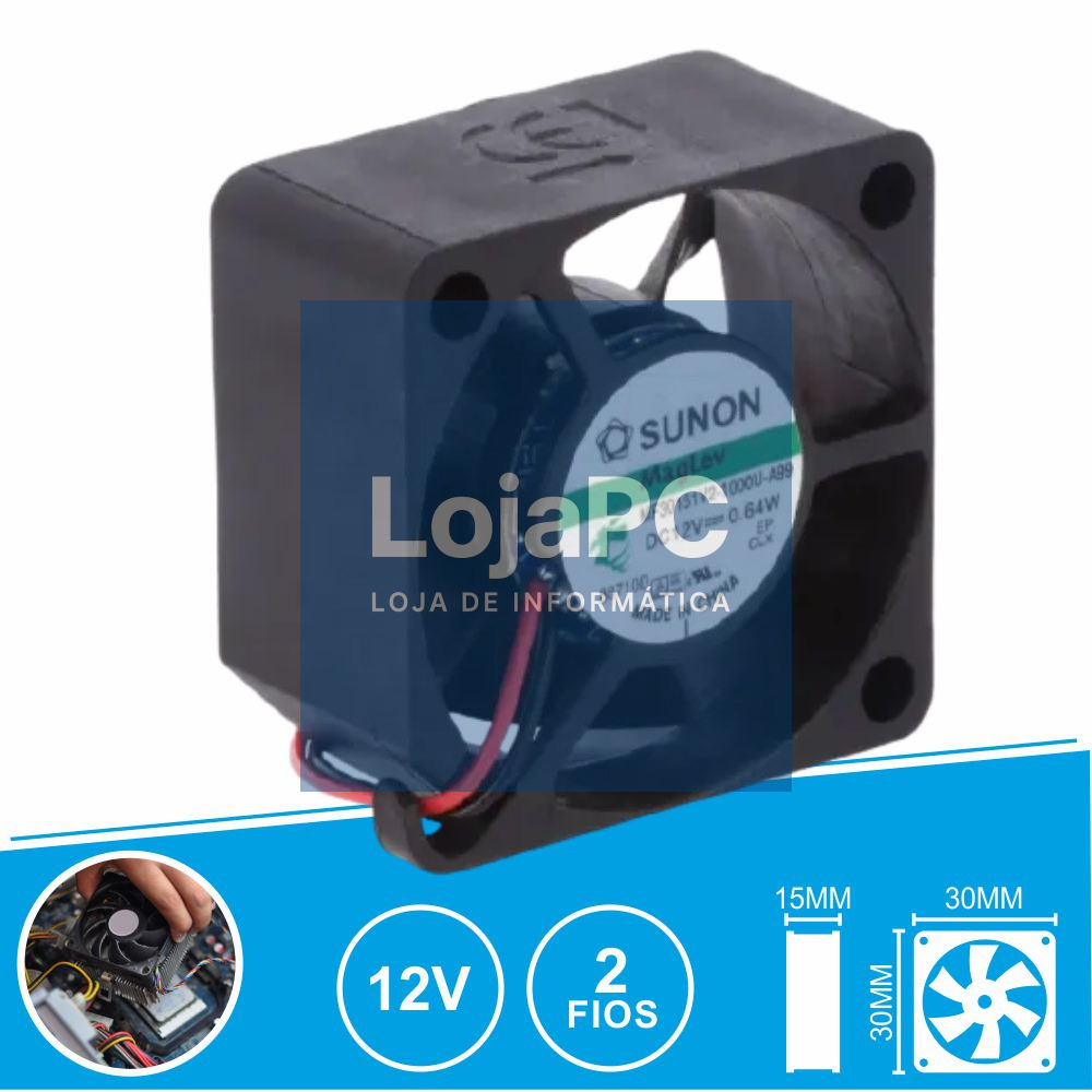 Ventoinha 12VDC 30x30x15mm 2 Fios MF30151V2-1000U-A99 SUNON