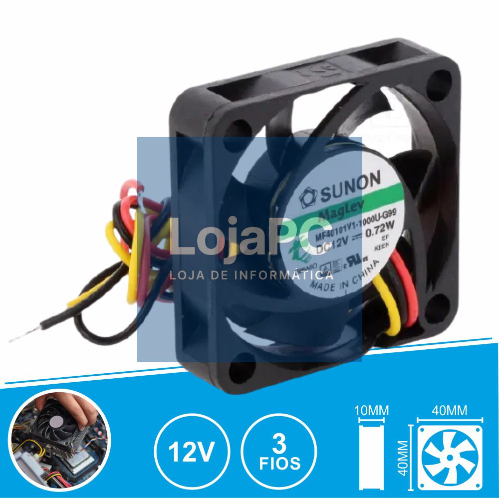Ventoinha 12VDC 40x40x10mm 3 Fios MF40101V1-1000U-G99 SUNON