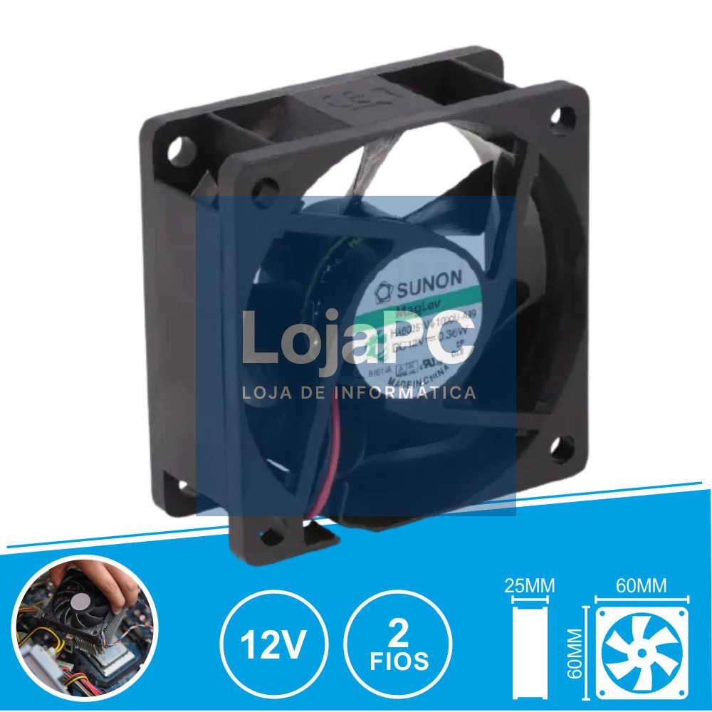 Ventoinha 12VDC 60x60x25mm 2 Fios HA60251V4-1000U-A99 SUNON