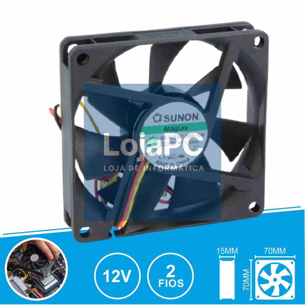 Ventoinha 12VDC 70x70x15mm 3 Fios ME70151V1-000U-G99 SUNON