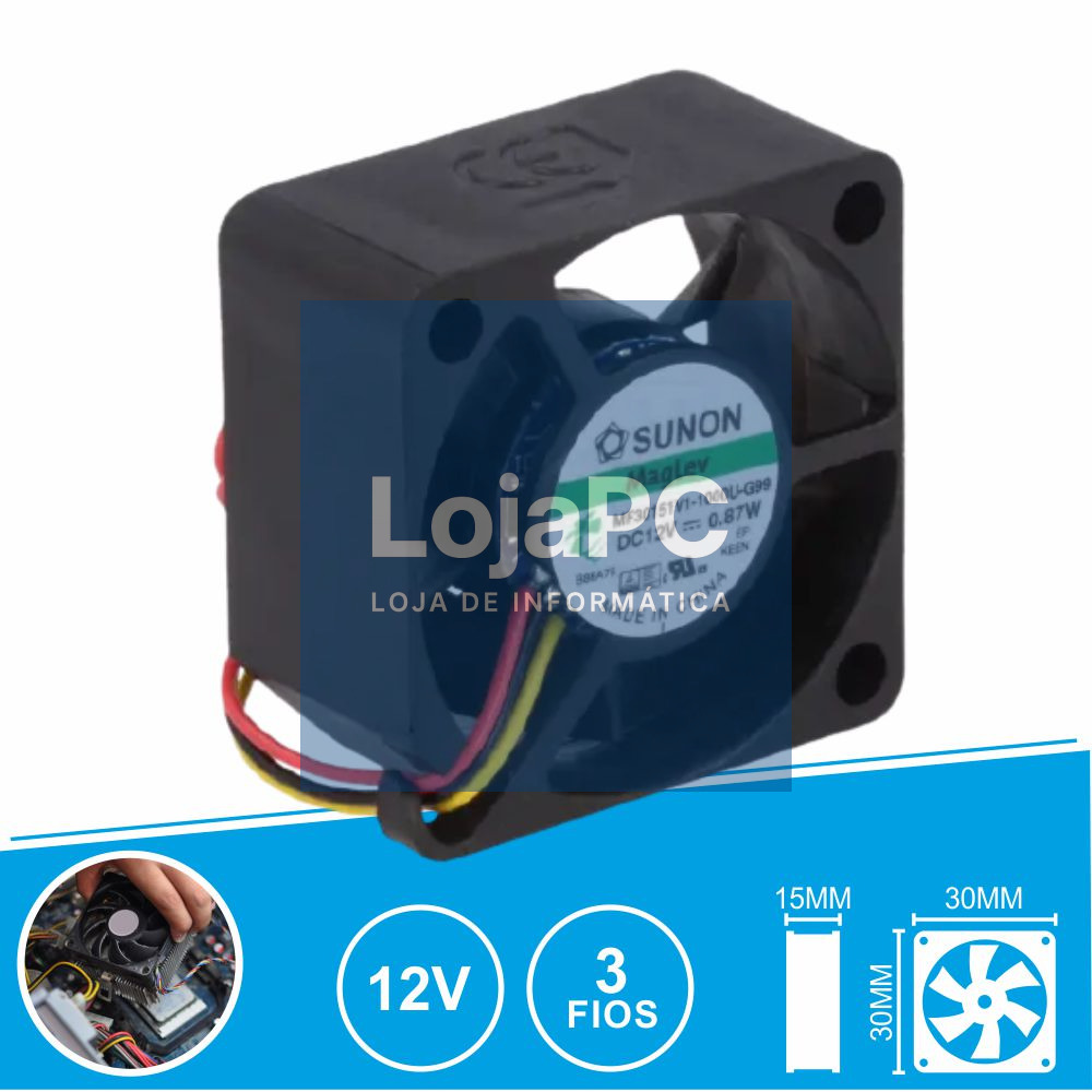 Ventoinha 12VDC 30x30x15mm 3 Fios MF30151V1-1000U-G99 SUNON