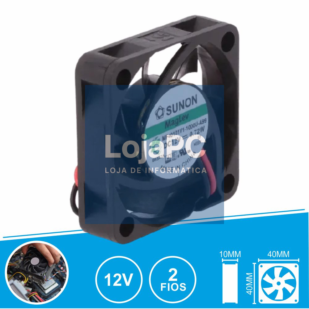 Ventoinha 12VDC 40x40x10mm 2 Fios MF40101V1-1000U-A99 SUNON