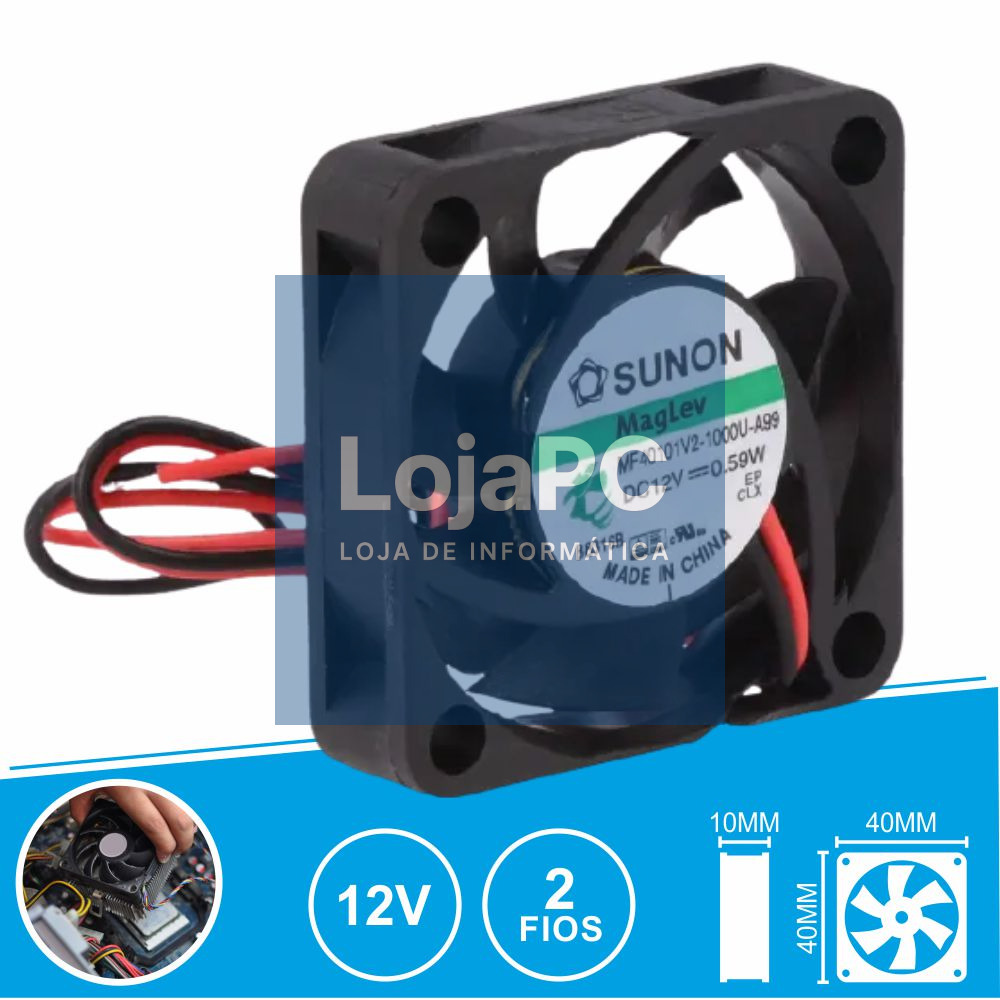 Ventoinha 12VDC 40x40x10mm 2 Fios MF40101V2-1000U-A99 SUNON