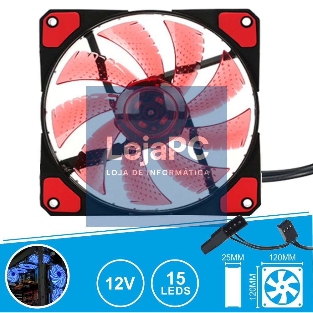 VENTOINHA 12V 120x120x25MM C/ 15 LEDS VERMELHOS
