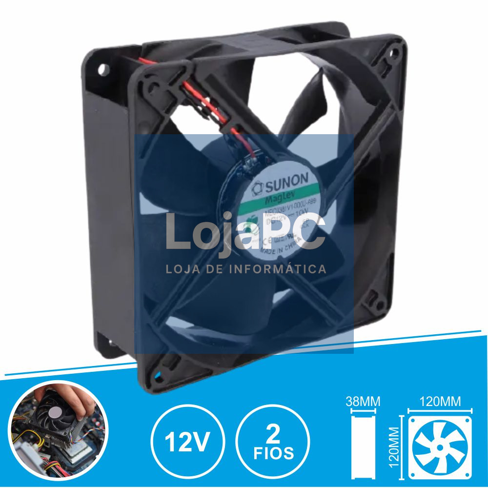Ventoinha 12VDC 120x120x38mm 2 Fios MEC0381V1-000U-A99 SUNON