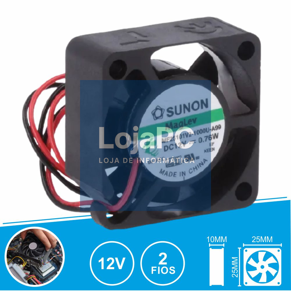 Ventoinha 12VDC 25x25x10mm 2 Fios MF25101V2-1000U-A99 SUNON