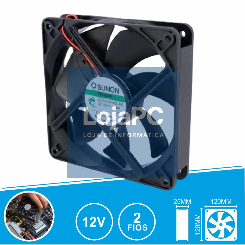 Ventoinha 12VDC 120x120x25mm 2 Fios MEC0251V2-000U-A99 SUNON