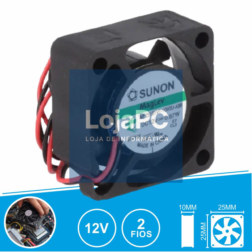 Ventoinha 12VDC 25x25x10mm 2 Fios MF25101V1-1000U-A99 SUNON