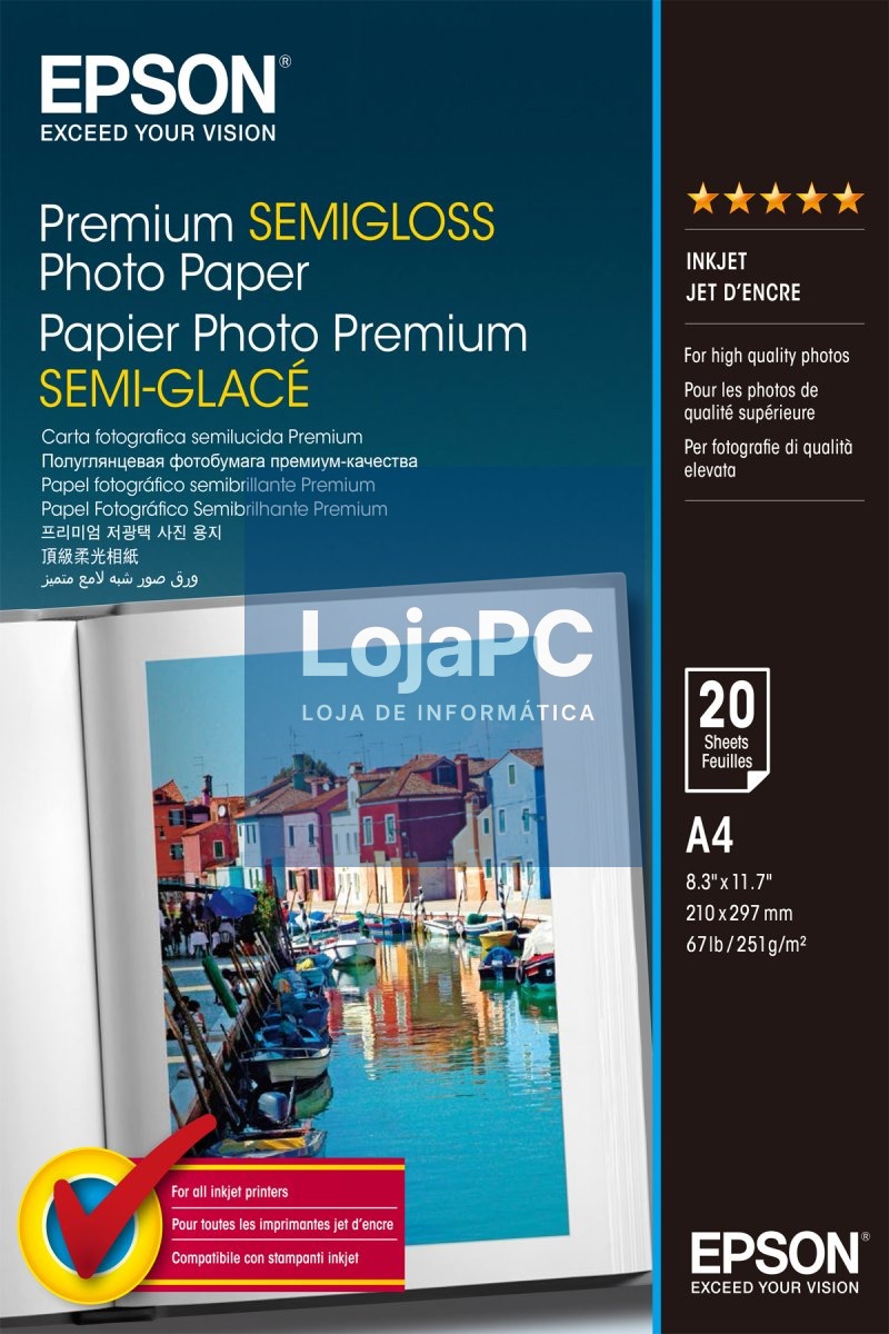 EPSON Premium semi gloss photo paper inkjet 251g/m2 A4 20 sheets 1-pack