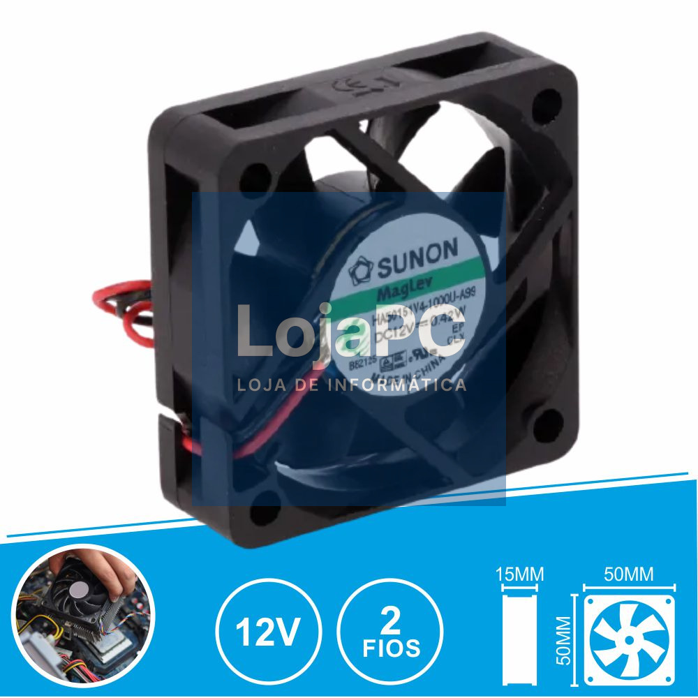 Ventoinha 12VDC 50x50x15mm 2 Fios HA50151V4-1000U-A99 SUNON