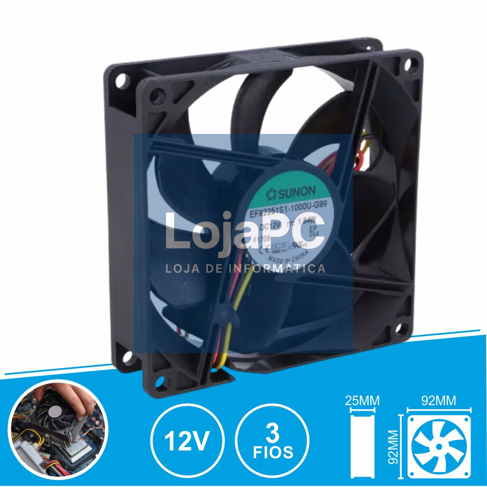 Ventoinha 12VDC 92x92x25mm 3 Fios EF92251S1-1000U-G99 SUNON