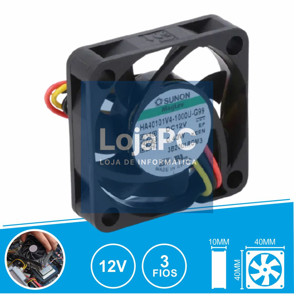 Ventoinha 12VDC 40x40x10mm 3 Fios HA40101V4-1000U-G99 SUNON