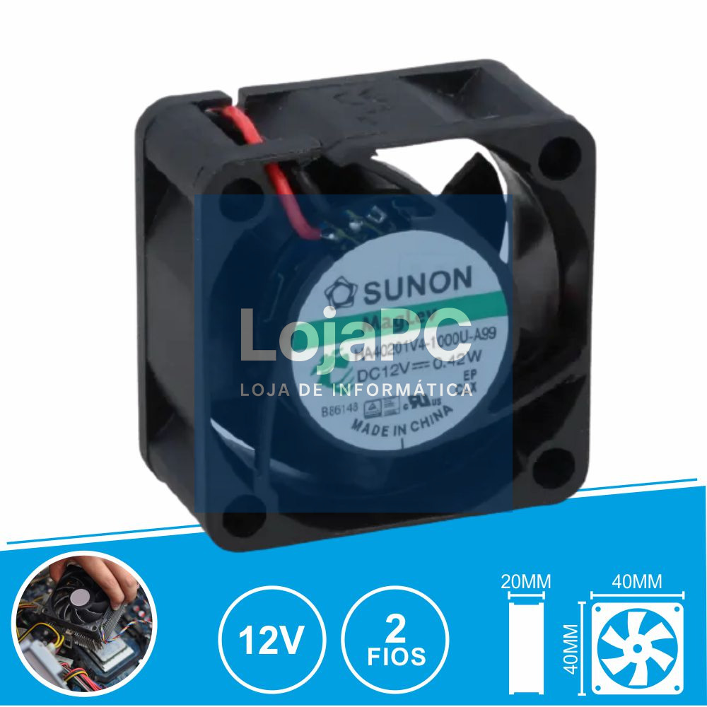 Ventoinha 12VDC 40x40x20mm 2 Fios HA40201V4-1000U-A99 SUNON