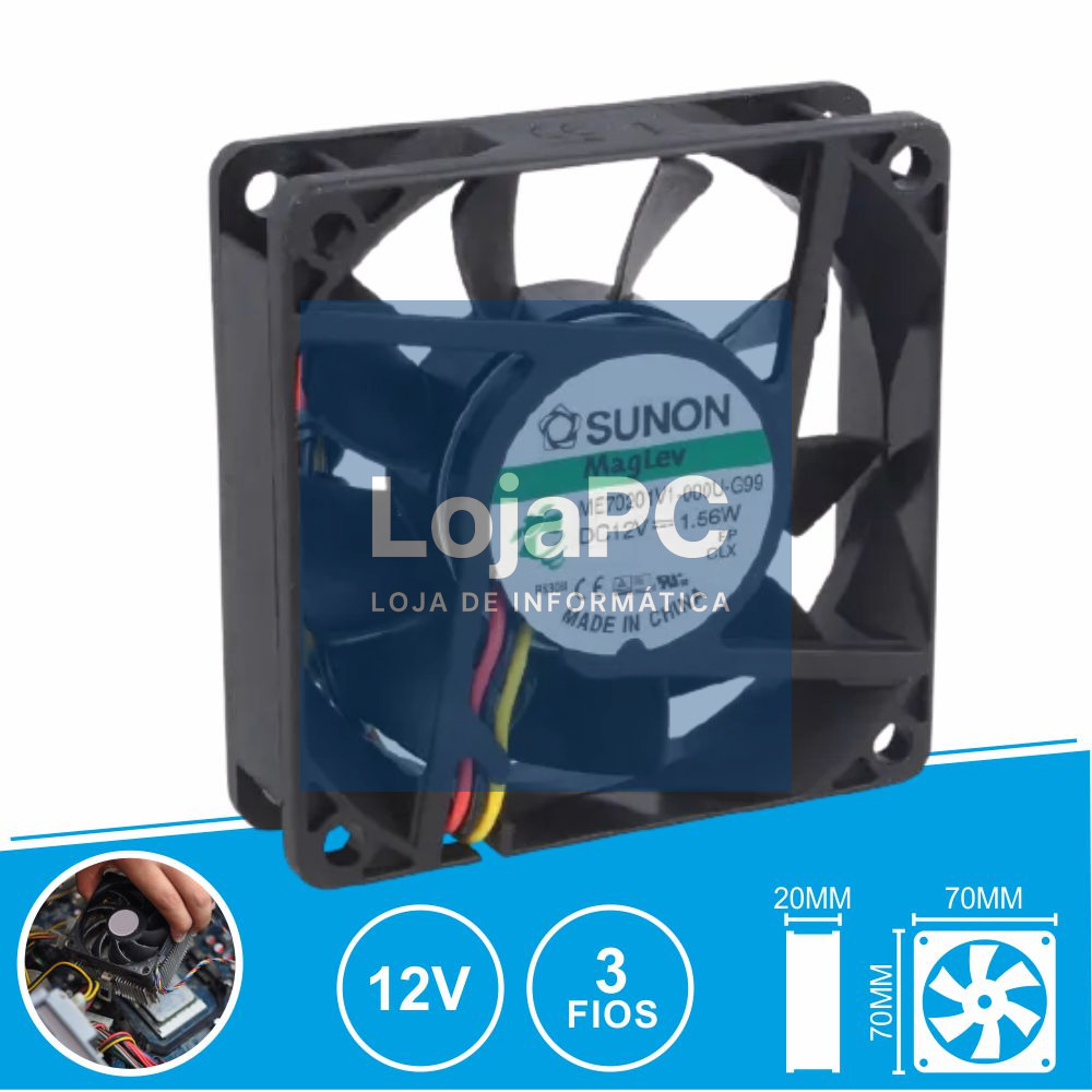 Ventoinha 12VDC 70x70x20mm 3 Fios ME70201V1-000U-G99 SUNON
