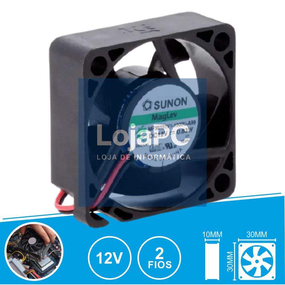 Ventoinha 12VDC 30x30x10mm 2 Fios MF30101V1-1000U-A99 SUNON