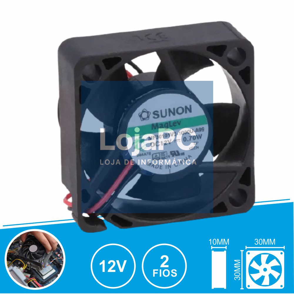 Ventoinha 12VDC 30x30x10mm 2 Fios MF30101V2-1000U-A99 SUNON