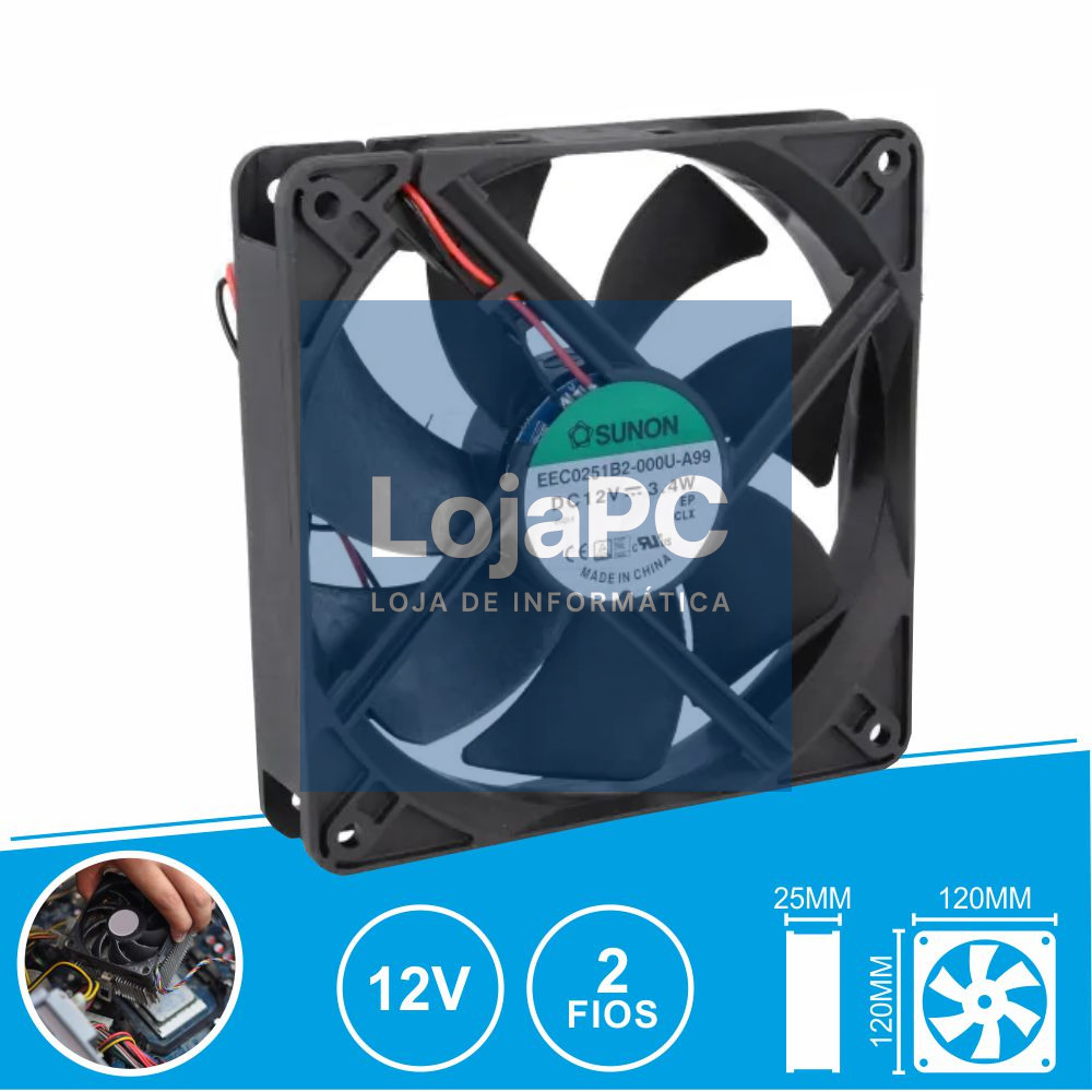 Ventoinha 12VDC 120x120x25mm 2 Fios EEC0251B2-000U-A99 SUNON
