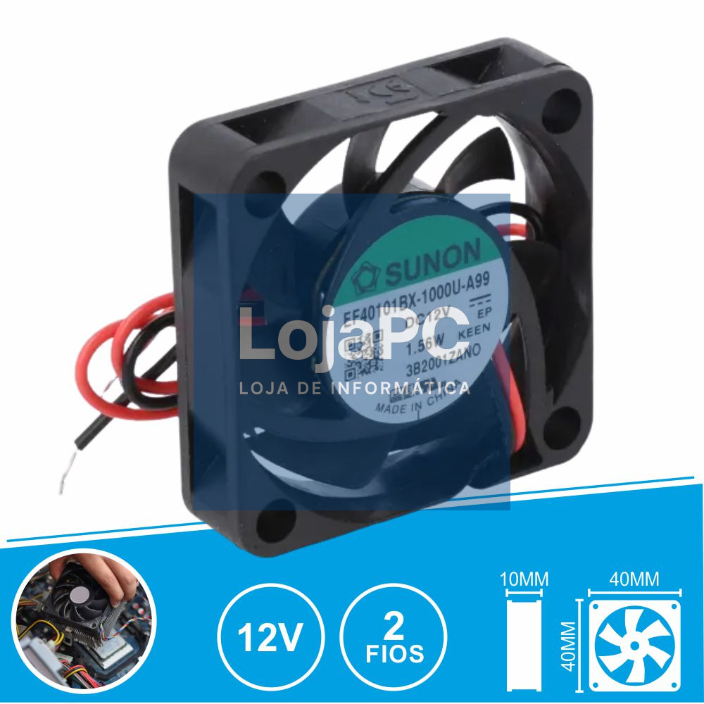 Ventoinha 12VDC 40x40x10mm 2 Fios EF40101BX-1000U-A99 SUNON
