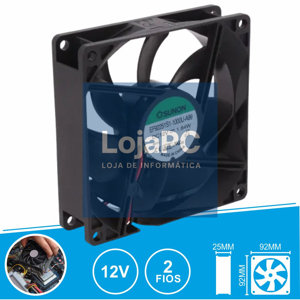 Ventoinha 12VDC 92x92x25mm 2 Fios EF92251S1-1000U-A99 SUNON