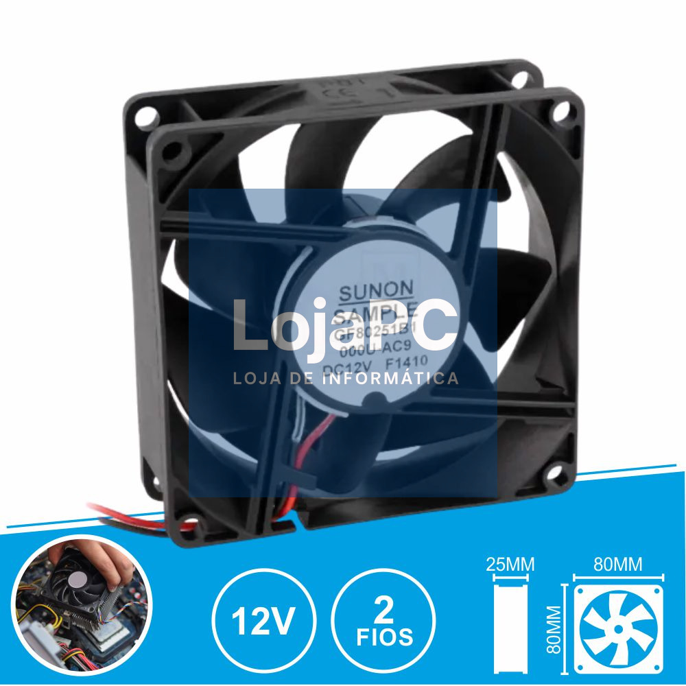 Ventoinha 12VDC 80x80x25mm 2 Fios GF80251B1-000U-AC9 SUNON