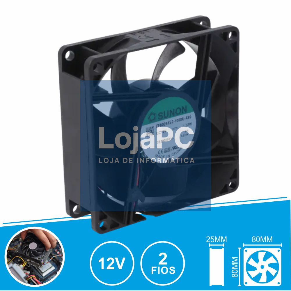 Ventoinha 12VDC 80x80x25mm 2 Fios EF80251S2-1000U-A99 SUNON
