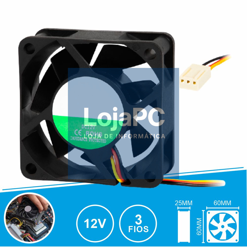 Ventoinha 12V 60x60x25mm 3 Fios