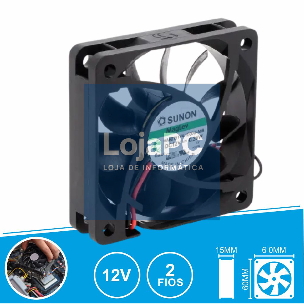 Ventoinha 12VDC 60x60x15mm 2 Fios HA60151V4-1000U-A99 SUNON