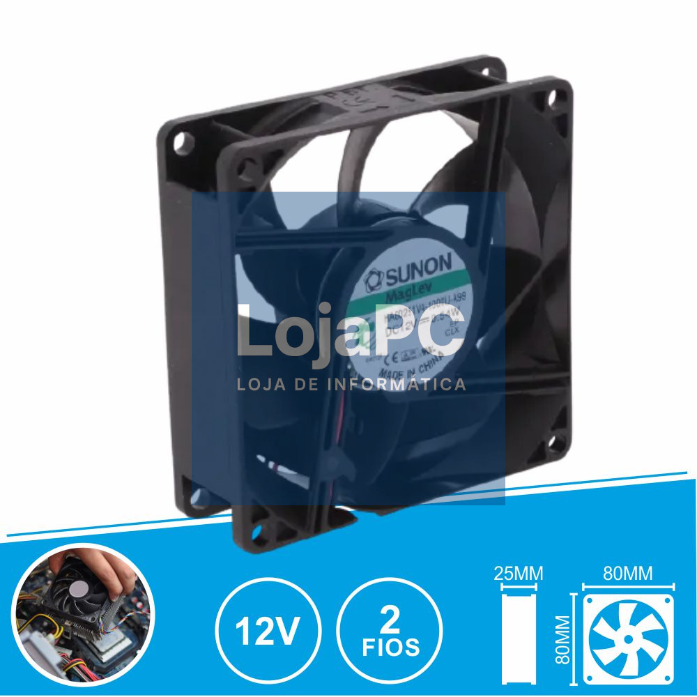 Ventoinha 12VDC 80x80x25mm 2 Fios HA80251V4-1000U-A99 SUNON