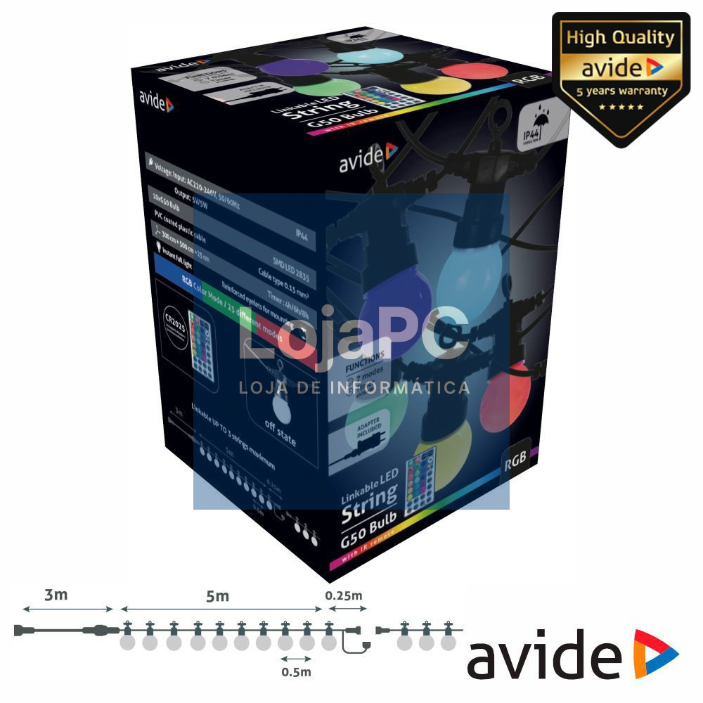 Corrente de Iluminação C/ Lâmpadas RGB 5m AVIDE