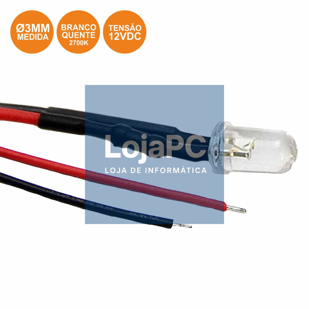 LÂMPADA MINIATURA LED 12V 3MM BRANCO QUENTE 20CM