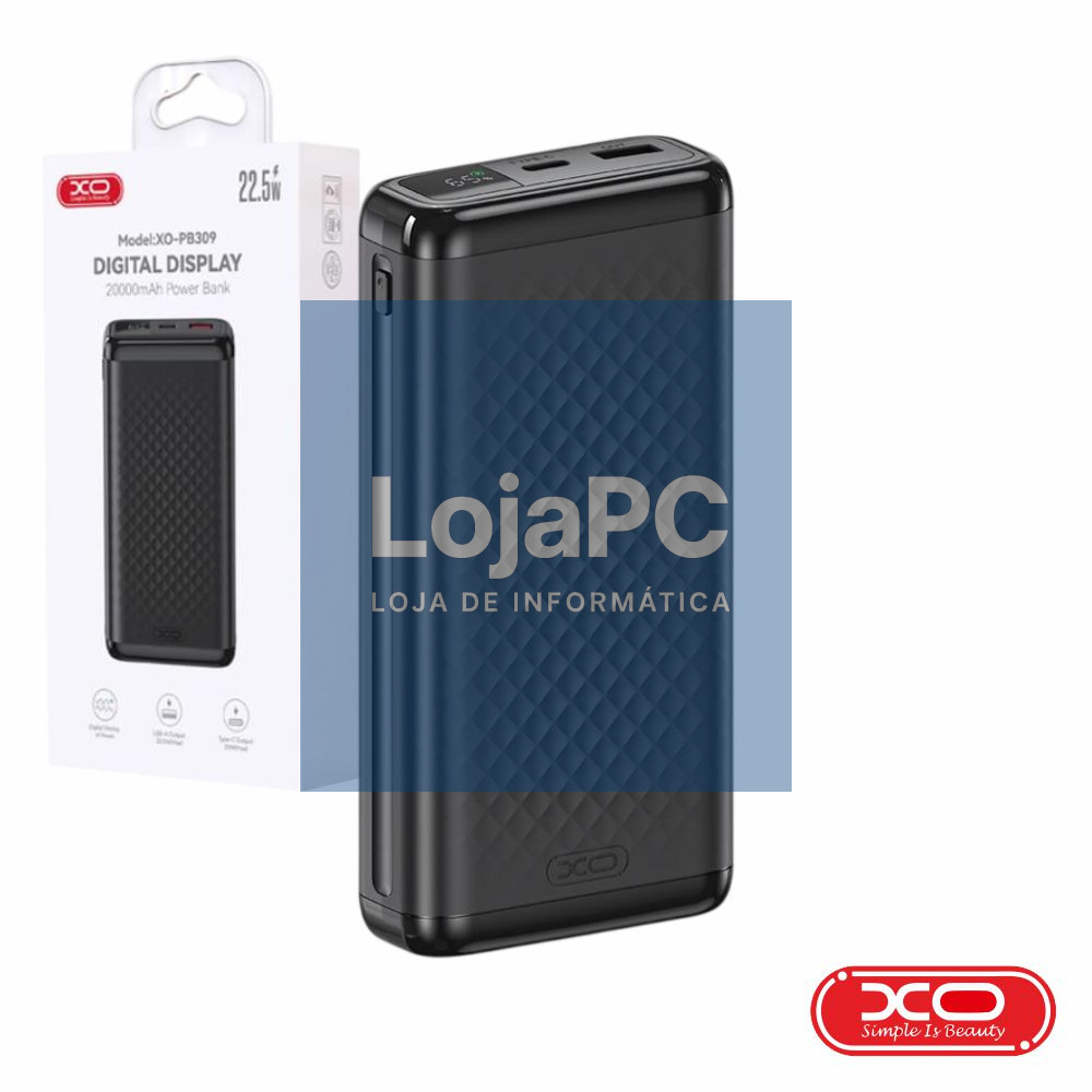 Powerbank 20000mAh USB-A/USB-C 22.5W Preto XO