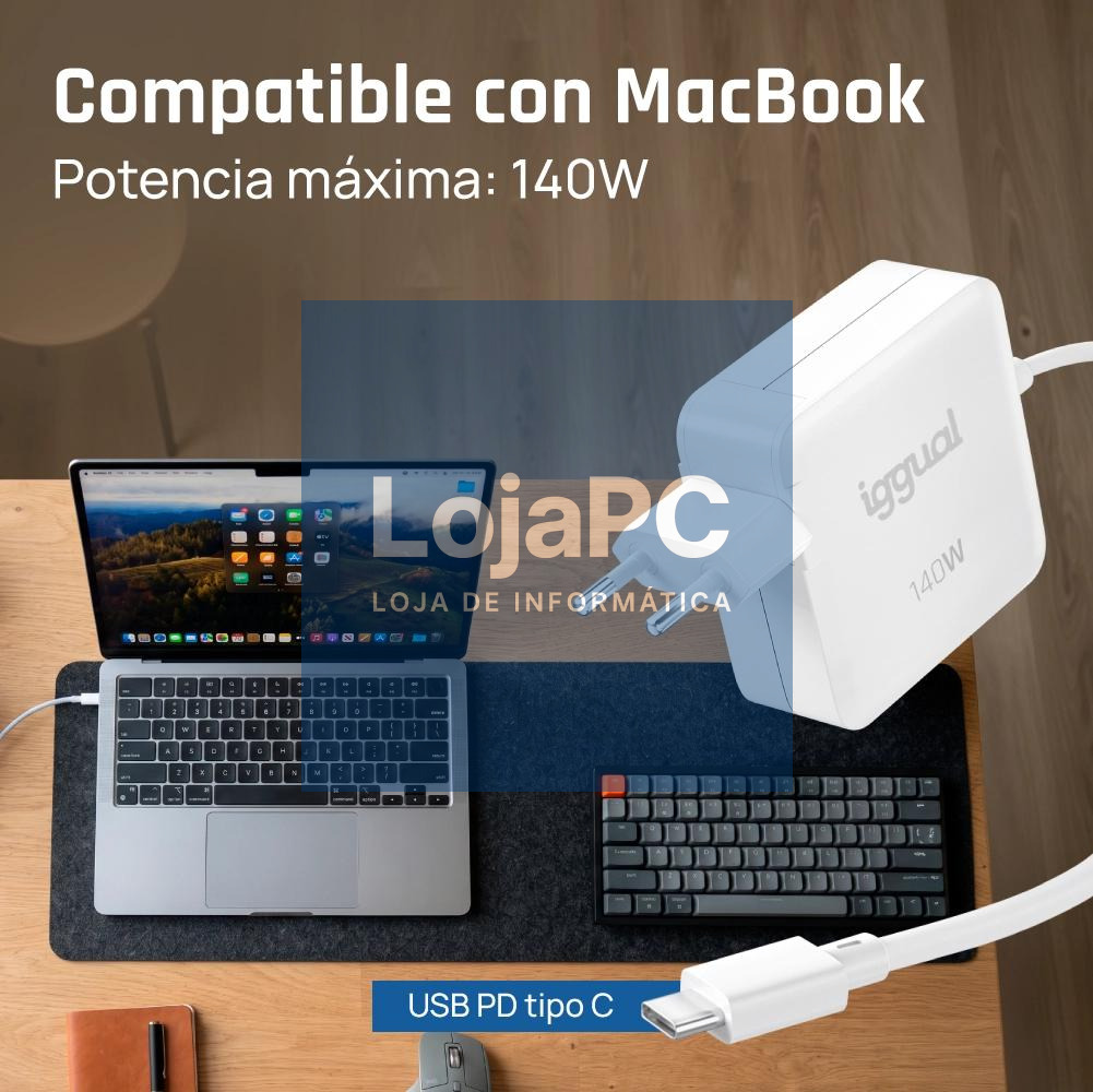 iggual Carregador portátil tipo C 140W MacBook